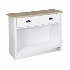 Alice's Garden Consoles Et Drapiers Console En Décor Bois Blanc Avec 2 Tiroirs De Rangement