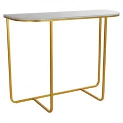 Wadiga Consoles Et Drapiers Console En Métal Doré Et Plateau En Marbre Blanc 98x35x77cm