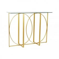 Wadiga Consoles Et Drapiers Console En Métal Doré Et Plateau En Verre Géométrie 100x35x78cm