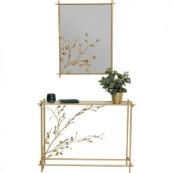 Kare Design Consoles Et Drapiers Console En Verre Et Branches En Acier Doré -Marquee Magasin console en verre et branches en acier dore 1