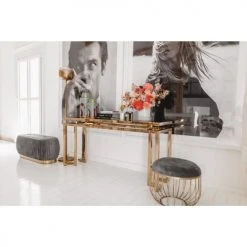 Kare Design Consoles Et Drapiers Console En Verre Teinté Et Acier Doré -Marquee Magasin console en verre teinte et acier dore 1