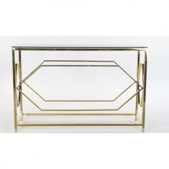 ITEM International Consoles Et Drapiers Console Métal Doré Et Plateau En Verre - 120x40x78cm -Marquee Magasin console metal dore et plateau en verre 120x40x78cm 5