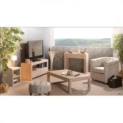 MACABANE Consoles Et Drapiers Console Moderne 2 Tiroirs En Teck Blanchi -Marquee Magasin console moderne 2 tiroirs en teck blanchi 2