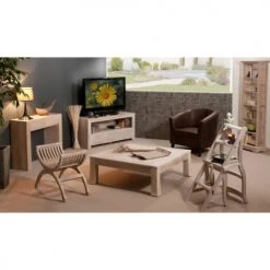 MACABANE Consoles Et Drapiers Console Moderne 2 Tiroirs En Teck Blanchi -Marquee Magasin console moderne 2 tiroirs en teck blanchi 3