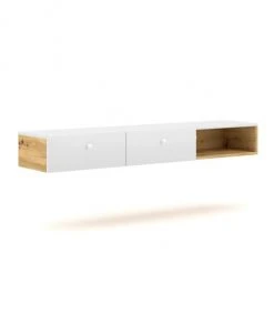 Calicosy Consoles Et Drapiers Console Murale Suspendue 2 Tiroirs 1 Niche L140 Cm - Blanc -Marquee Magasin console murale suspendue 2 tiroirs 1 niche l140 cm blanc 3