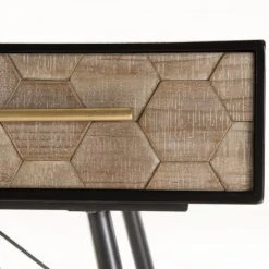 MACABANE Consoles Et Drapiers Console Noire 3 Tiroirs En Sapin Marqueté Pieds Métal Doré -Marquee Magasin console noire 3 tiroirs en sapin marquete pieds metal dore 2