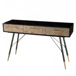 MACABANE Consoles Et Drapiers Console Noire 3 Tiroirs En Sapin Marqueté Pieds Métal Doré -Marquee Magasin console noire 3 tiroirs en sapin marquete pieds metal dore 4