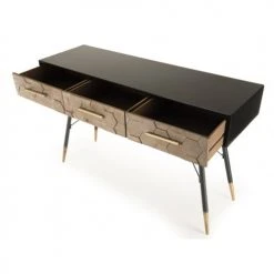 MACABANE Consoles Et Drapiers Console Noire 3 Tiroirs En Sapin Marqueté Pieds Métal Doré -Marquee Magasin console noire 3 tiroirs en sapin marquete pieds metal dore 5
