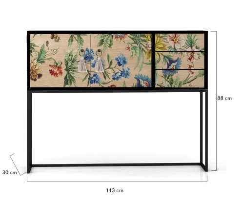 RNT By Really Nice Things Consoles Et Drapiers Console Pin Massif Laqué 2 Portes 3 Tiroirs Imprimé Floral 5 RNT By Really Nice Things Consoles Et Drapiers Console Pin Massif Laqué 2 Portes 3 Tiroirs Imprimé Floral – Image 3