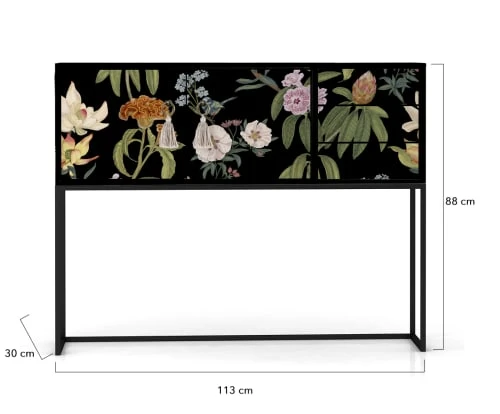 RNT By Really Nice Things Consoles Et Drapiers Console Pin Massif Laqué 2 Portes 3 Tiroirs Imprimé Floral Fond Noir 4 RNT By Really Nice Things Consoles Et Drapiers Console Pin Massif Laqué 2 Portes 3 Tiroirs Imprimé Floral Fond Noir – Image 3
