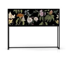 RNT By Really Nice Things Consoles Et Drapiers Console Pin Massif Laqué 2 Portes 3 Tiroirs Imprimé Floral Fond Noir