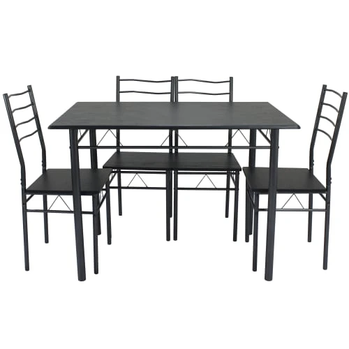 HOMN Tables à Manger Ensemble De Table Et 4 Chaises Pour Salle à Manger Noir/gris 5 HOMN Tables à Manger Ensemble De Table Et 4 Chaises Pour Salle à Manger Noir/gris – Image 3