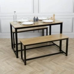 Altobuy Tables à Manger Ensemble Table Repas + 2 Bancs Effet Bois -Marquee Magasin ensemble table repas 2 bancs effet bois 2