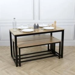 Altobuy Tables à Manger Ensemble Table Repas + 2 Bancs Effet Bois -Marquee Magasin ensemble table repas 2 bancs effet bois 3