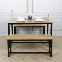 Altobuy Tables à Manger Ensemble Table Repas + 2 Bancs Effet Bois -Marquee Magasin ensemble table repas 2 bancs effet bois 4