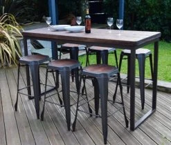 Mathi Design Tables à Manger Mange Debout 180 Cm Acier/bois Massif Foncé -Marquee Magasin mange debout 180 cm acier bois massif fonce 2