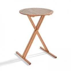 Oviala Tables à Manger Mange-debout Pliant Rond En Bois D'eucalyptus