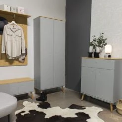 Tenzo Consoles Et Drapiers Petit Buffet En Bois 1 Tiroir 2 Portes L74cm Gris Clair