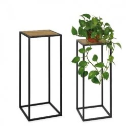 Wadiga Consoles Et Drapiers Set De 2 Sellettes En Métal Noir Et Bois H70cm -Marquee Magasin set de 2 sellettes en metal noir et bois h70cm 1
