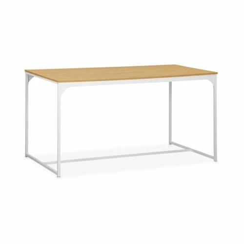 Alice's Garden Tables à Manger Set Table Haute Effet Bois Avec 2 Bancs En Acier Blanc Mat 5 Alice's Garden Tables à Manger Set Table Haute Effet Bois Avec 2 Bancs En Acier Blanc Mat – Image 3