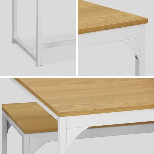 Alice's Garden Tables à Manger Set Table Haute Effet Bois Avec 2 Bancs En Acier Blanc Mat 7 Alice's Garden Tables à Manger Set Table Haute Effet Bois Avec 2 Bancs En Acier Blanc Mat – Image 5