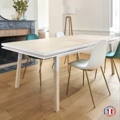 MON PETIT MEUBLE FRANCAIS Tables à Manger Table 160x100 Cm En Frêne Massif, 2 Rallonges Blanc Balisson -Marquee Magasin table 160x100 cm en frene massif 2 rallonges blanc balisson 3
