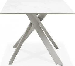 Kokoon Design Tables à Manger Table à Diner En Verre Blanc Pieds Acier Brossé L180cm -Marquee Magasin table a diner en verre blanc pieds acier brosse l180cm 2