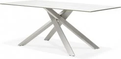 Kokoon Design Tables à Manger Table à Diner En Verre Blanc Pieds Acier Brossé L180cm -Marquee Magasin table a diner en verre blanc pieds acier brosse l180cm 3