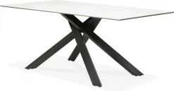 Kokoon Design Tables à Manger Table à Diner En Verre Blanc Pieds Acier Laqué Noir L180cm -Marquee Magasin table a diner en verre blanc pieds acier laque noir l180cm 3