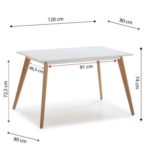 HOMN Tables à Manger Table à Manger Blanche, Pieds En Bois De Hêtre, 120x80 Cm 8 HOMN Tables à Manger Table à Manger Blanche, Pieds En Bois De Hêtre, 120x80 Cm – Image 6