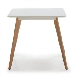 HOMN Tables à Manger Table à Manger Blanche, Pieds En Bois De Hêtre, 80x80 Cm -Marquee Magasin table a manger blanche pieds en bois de hetre 80x80 cm 2