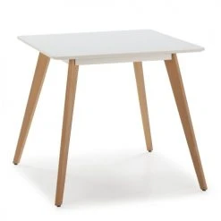 HOMN Tables Ă Manger Table Ă Manger Blanche, Pieds En Bois De HĂȘtre, 80x80 Cm