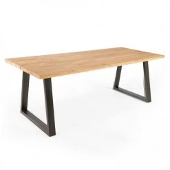 Oviala Tables à Manger Table à Manger Bois Noir Pied Forme Trapèze 200 X 95 X 75 Cm