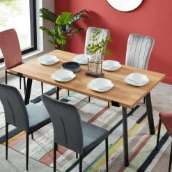 Baita Tables à Manger Table à Manger Effet Chêne Et Métal Noir 160cm -Marquee Magasin table a manger effet chene et metal noir 160cm 3