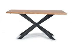 GINER Y COLOMER Tables à Manger Table à Manger En Bois D'acacia Naturel Et Pieds En Métal Noir