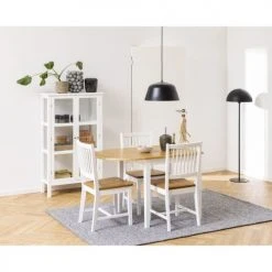 Toilinux Tables à Manger Table à Manger En Bois D'hévéa Avec 1 Rallonge En Demi-cercle -Marquee Magasin table a manger en bois d hevea avec 1 rallonge en demi cercle 4