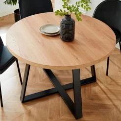 Drawer Tables à Manger Table à Manger En Bois Et Métal D120cm Bois Clair -Marquee Magasin table a manger en bois et metal d120cm bois clair 5