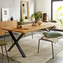 Oviala Tables à Manger Table à Manger En Bois Noir Pied Forme X 200 X 95 X 75 Cm -Marquee Magasin table a manger en bois noir pied forme x 200 x 95 x 75 cm 2