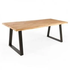 Oviala Tables à Manger Table à Manger En Bois Pied Forme Trapèze Noir 240 X 95 X 75 Cm