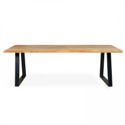 Oviala Tables à Manger Table à Manger En Bois Pied Forme Trapèze Noir 240 X 95 X 75 Cm -Marquee Magasin table a manger en bois pied forme trapeze noir 240 x 95 x 75 cm 4