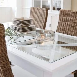 Maisons Du Monde Tables à Manger Table à Manger En Pin Blanc Et Verre Trempé 8 Personnes L180 -Marquee Magasin table a manger en pin blanc et verre trempe 8 personnes l180 1000 12 10 174670 11