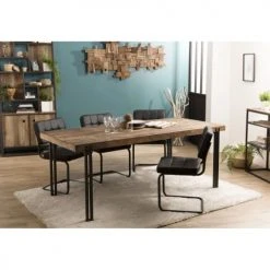 MACABANE Tables à Manger Table à Manger En Teck Recyclé Acacia Mahogany Pieds Métal Noir L200 -Marquee Magasin table a manger en teck recycle acacia mahogany pieds metal noir l200 1