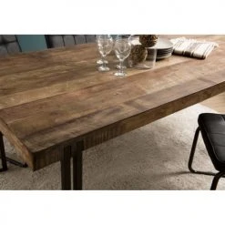 MACABANE Tables à Manger Table à Manger En Teck Recyclé Acacia Mahogany Pieds Métal Noir L200 -Marquee Magasin table a manger en teck recycle acacia mahogany pieds metal noir l200 2