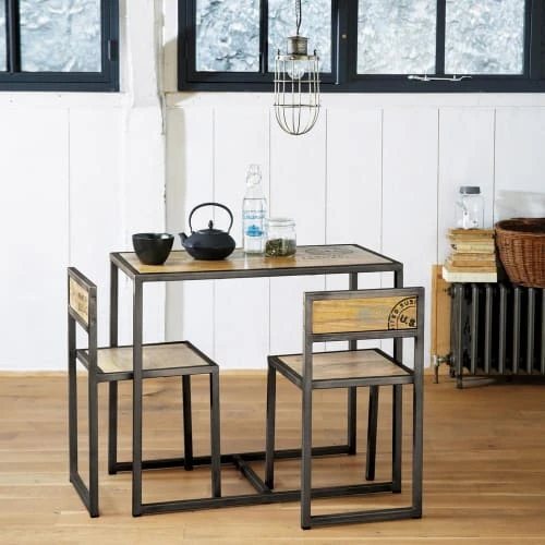 Maisons Du Monde Tables à Manger Table à Manger Et 2 Chaises En Manguier Et Métal L90 6 Maisons Du Monde Tables à Manger Table à Manger Et 2 Chaises En Manguier Et Métal L90 – Image 4