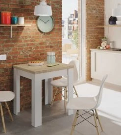 Dmora Tables à Manger Table à Manger Pliante Effet Bois Blanc -Marquee Magasin table a manger pliante effet bois blanc 2