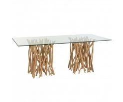 Meubles & Design Tables à Manger Table à Manger Rectangulaire 200x100cm En Verre Pieds Naturel -Marquee Magasin table a manger rectangulaire 200x100cm en verre pieds naturel 3