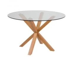 Meubles & Design Tables à Manger Table à Manger Ronde 119cm En Verre Pieds Bois