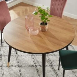 Baita Tables à Manger Table à Manger Ronde Effet Chêne Pieds Noirs 120cm -Marquee Magasin table a manger ronde effet chene pieds noirs 120cm 2