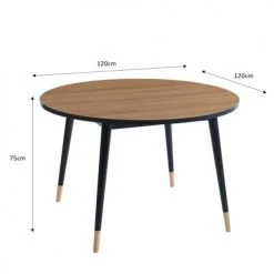 Baita Tables à Manger Table à Manger Ronde Effet Chêne Pieds Noirs 120cm -Marquee Magasin table a manger ronde effet chene pieds noirs 120cm 3