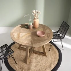 Bois Dessus Bois Dessous Tables à Manger Table à Manger Ronde En Teck Recyclé 4 Personnes -Marquee Magasin table a manger ronde en teck recycle 4 personnes 2